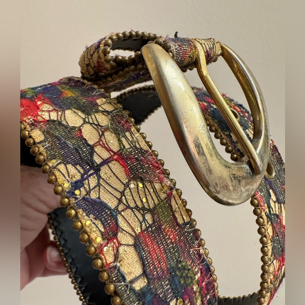 Elite Fresno California Belt Floral Multicolor Tapestry Glitter Silver Beads
